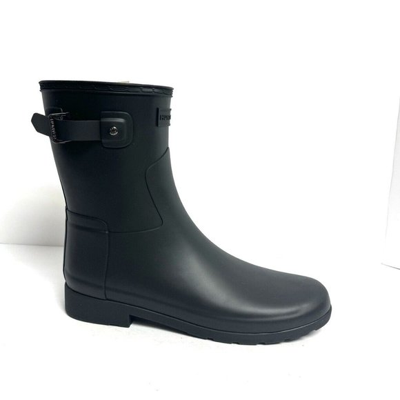 Hunter Womens Original Refined Short Rain Boot Black Size 11 M